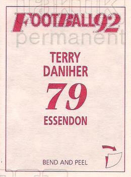 1992 Select AFL Stickers #79 Terry Daniher Back